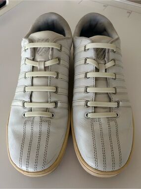 K-Swiss White Leather Low-Profile Sneakers with Gum Sole